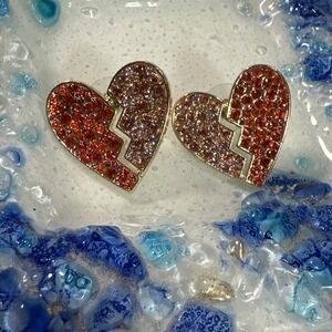 Sugarfix Bauble Bar Broken Two Toned Pink Red Heart Earrings With Pave Crystals